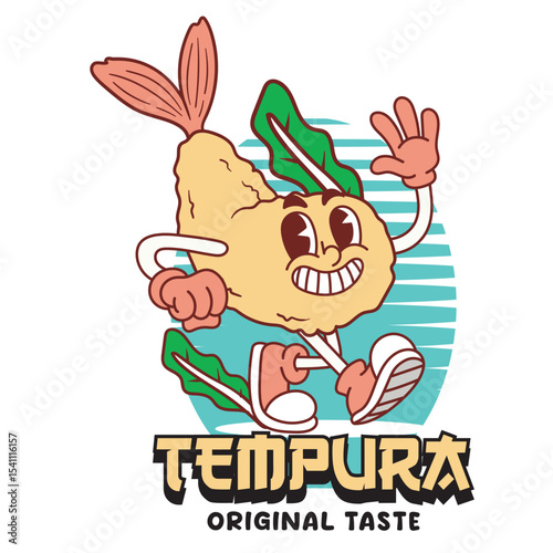 Vector Illustration of Tempura Mascot with Retro Cartoon mascot Available for Logo Badge