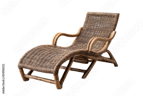 Rattan chaise lounge chair isolated on transparent background