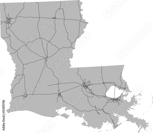 Louisiana vector map of the National Highway System with state boundary (NHS,  Albers Equal Area projection, PPT-compatible & fully editable)