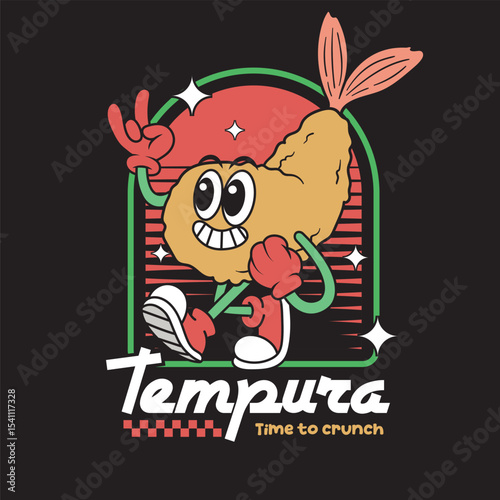 Vector Illustration of Tempura Mascot with Retro Cartoon mascot Available for Tshirt Design