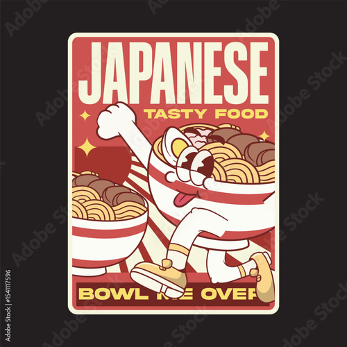 Vector Illustration of Ramen Mascot with Retro Cartoon mascot Available for Poster