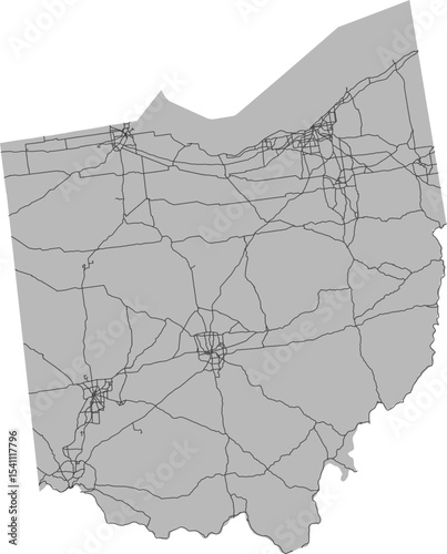 Ohio vector map of the National Highway System with state boundary (NHS,  Albers Equal Area projection, PPT-compatible & fully editable)