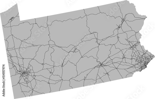 Pennsylvania vector map of the National Highway System with state boundary (NHS,  Albers Equal Area projection, PPT-compatible & fully editable)