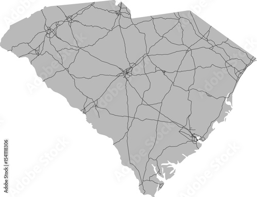 South Carolina vector map of the National Highway System with state boundary (NHS,  Albers Equal Area projection, PPT-compatible & fully editable)