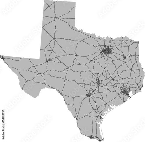 Texas vector map of the National Highway System with state boundary (NHS,  Albers Equal Area projection, PPT-compatible & fully editable)