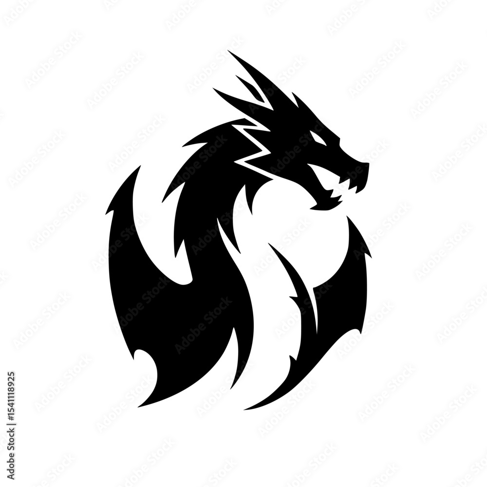 Fototapeta premium Powerful Dragon Silhouette Design for Logo or Tattoo
