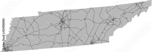 Tennessee vector map of the National Highway System with state boundary (NHS,  Albers Equal Area projection, PPT-compatible & fully editable)