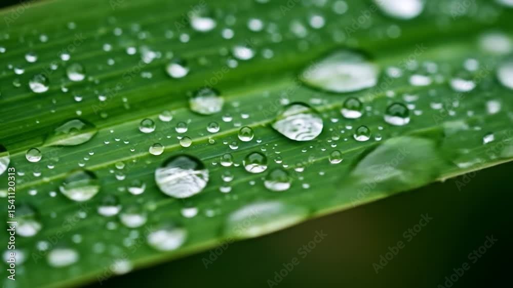 Dew Drops on a Leaf: A Macro View of Nature's Refreshment in a Close-Up Video Dew Drops on a Leaf: A Macro View of Nature's Refreshment in a Close-Up Video