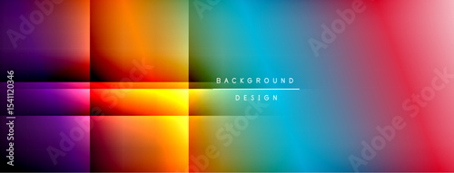 Abstract colorful gradients form rectangular blocks over black background. Text reads background design. Vivid hues blend smoothly.