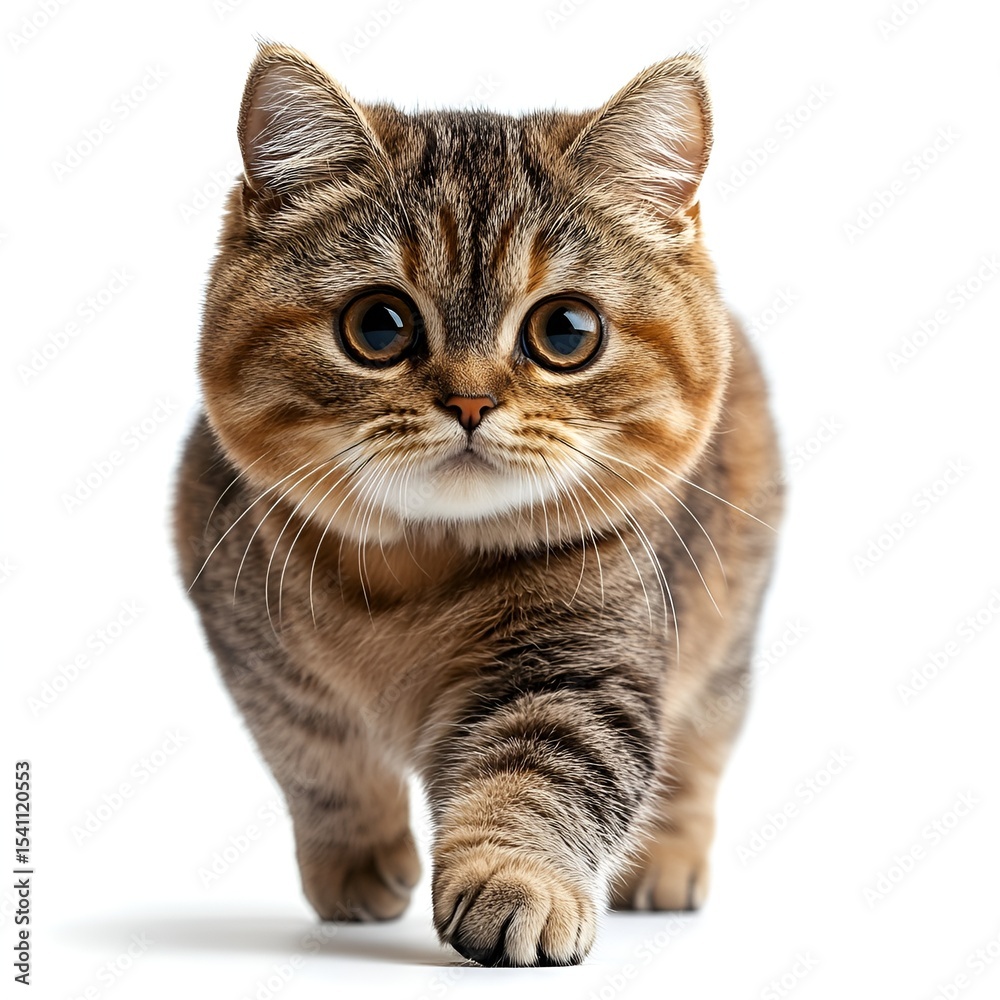 Obraz premium Cute Tabby British Shorthair Cat with Big Eyes on White Background. Generative AI