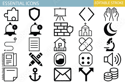 Editable Stroke Essential Icon Set Versatile Vector Graphics for Design Projects