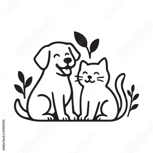 Dog and Cat Tribal Tattoo Design – Black Vector Animal Silhouette Illustration