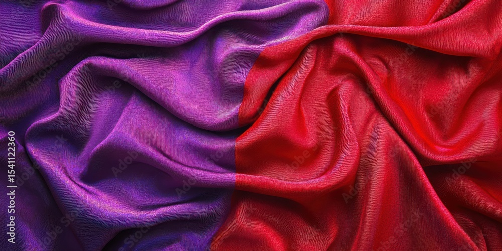 Obraz premium A red and purple silk fabric with a wavy texture, draped over a white background.