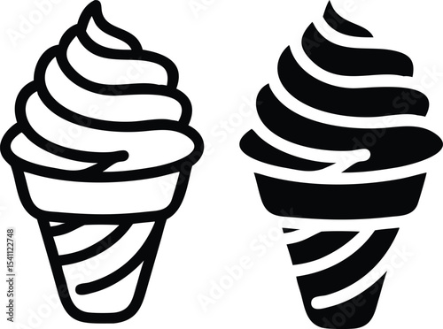 Minimalist Hand Drawn Ice Cream Cone Icon with Whipped Topping Vector