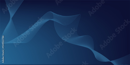 Abstract glowing wave lines on dark blue background. Modern flowing wavy lines