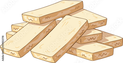 Stacked Slices of Light Beige Bread with Decorative Lines