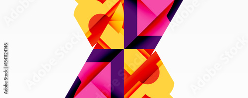Abstract geometric design. Vivid colors intersect, creating dynamic visual texture. Shapes overlap, forming complex pattern. Modern aesthetic.