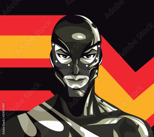 man in black latex with mask