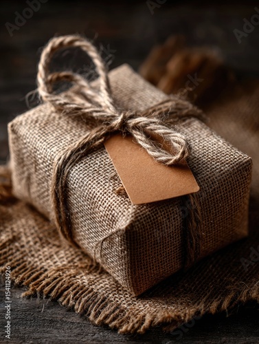 Rustic gift package with twine and tag.