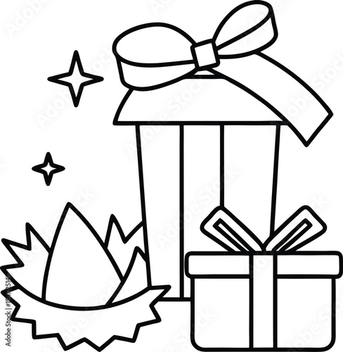 Line Art Gift Boxes with Ribbon and Sparkle – Festive Present Outline