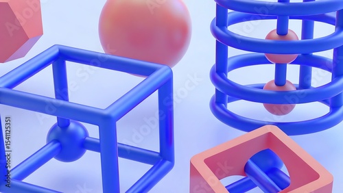 Abstarct shapes composition on blue background. 3d rendering. a