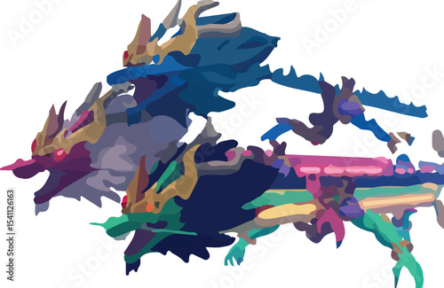 Abstract Twin Dragons Illustration – Multicolor Mythical Beasts in Dynamic Stylized Form