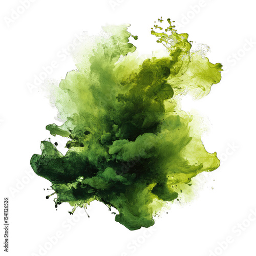 Abstract ink explosion in shades of green and white