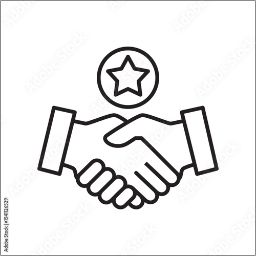 Handshake with star icon. Teamwork success icon. Cooperation symbol. Icon symbol of partnership, friendship, agreement. Vector illustration