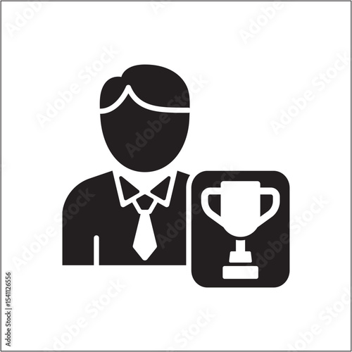 Employee award icon. The best worker symbol. icon symbol of success, businessman, winner, victory, win, awarded, rewarded, champion, achieved, achievement. vector illustration., 