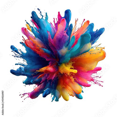 Vibrant multicolored paint explosion, radiating outward from a central point