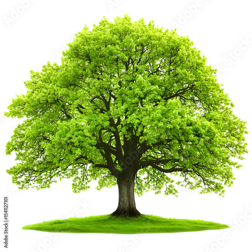 Lush green tree with vibrant leaves isolated against a stark black background photo