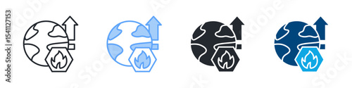 Global Warming Icon Set Multiple Style. Design In Outline, Blue, Glyph, Dual Tone