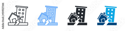 Earthquake Icon Set Multiple Style. Design In Outline, Blue, Glyph, Dual Tone