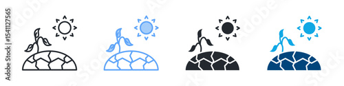 Drought Icon Set Multiple Style. Design In Outline, Blue, Glyph, Dual Tone