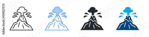 Volcano Icon Set Multiple Style. Design In Outline, Blue, Glyph, Dual Tone