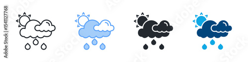 Weather Icon Set Multiple Style. Design In Outline, Blue, Glyph, Dual Tone