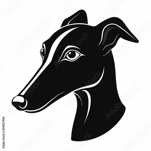 Greyhound head silhouette vector black on white background