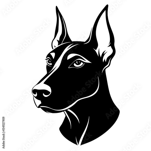 Doberman Pinscher head silhouette vector black on white background