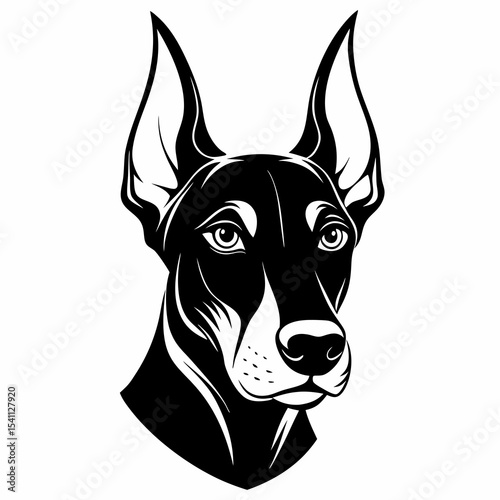 Doberman Pinscher head silhouette vector black on white backgroun