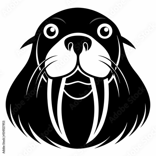Walrus head silhouette vector black on white background