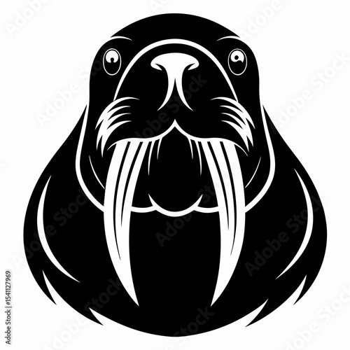Walrus head silhouette vector black on white background