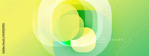 Abstract background features overlapping rounded shapes. Colors blend from yellow, green, to light shades. Modern design element.