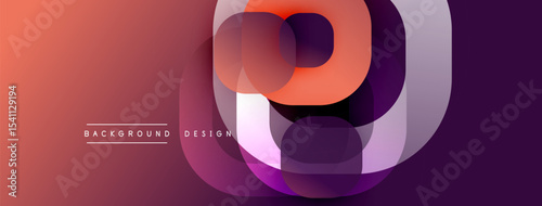 Abstract design features layered shapes, vibrant gradients. Letter P dominates central space, blending orange, purple hues. Modern, dynamic composition.