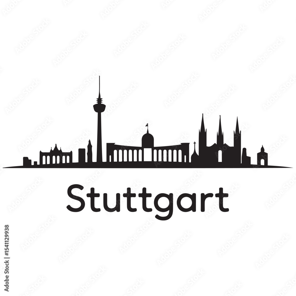 Fototapeta premium Stuttgart city skyline horizontal banner. Stuttgart city, Germany. Vector template for your design.Vector black silhouette. with white background