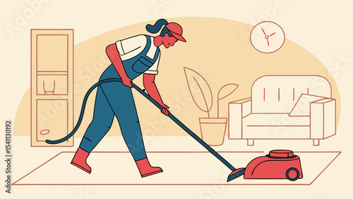 Person Cleaning a Floor with a Vacuum Cleaner in a Room.