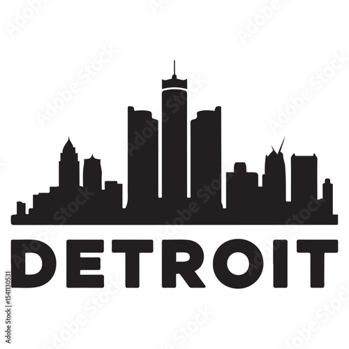 Detroit, USA skyline and landmarks. Vector black silhouette. with white background