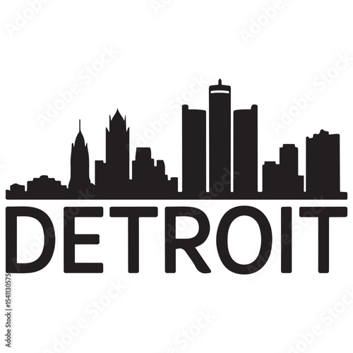 Detroit, USA skyline and landmarks. Vector black silhouette. with white background