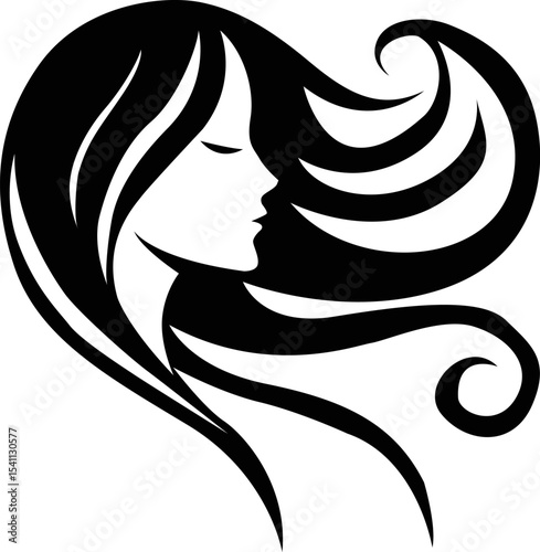 Elegant Woman Silhouette with Flowing Hair Vector Design