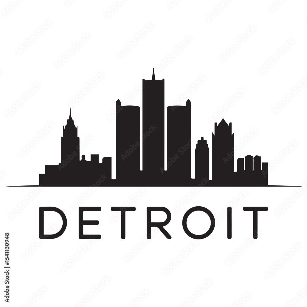 Naklejka premium Detroit, USA skyline and landmarks. Vector black silhouette. with white background