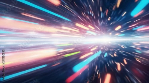 Hyperspace Jump: A dynamic video of colorful light streaks simulating high-speed travel through space.